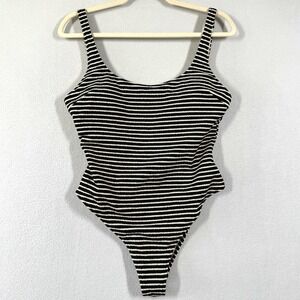 ELCE SWIM Swimsuit Women Large One Piece Textured Striped Black Cream Minimalist